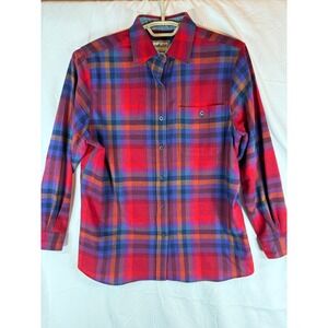Vintage Pendleton Orig 100% Wool Plaid Flannel Shirt Red Blue Purple Med